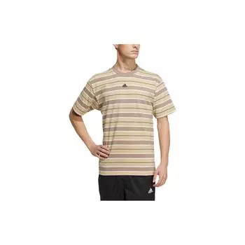 Adidas Полосатая футболка с круглым вырезом и принтом логотипа, повседневная футболка с коротким рукавом, мужские топы, желтый HS4383 XL