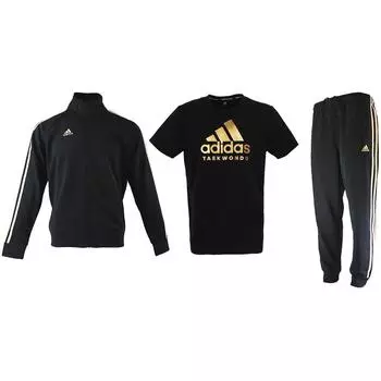 Adidas Полосатая куртка реглан с длинным рукавом, футболка с коротким рукавом и принтом букв, брюки с манжетами на завязках, повседневный спортивный комплект TR30JR-BG+ADICTT-BG+TR30P1R-BG XL