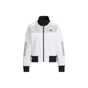 Adidas Полосатая куртка с логотипом на молнии и воротником-стойкой Женские куртки Белые HM7089 XL