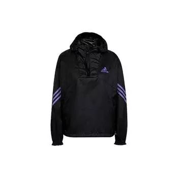 Adidas Полосатая спортивная куртка с капюшоном на молнии, женская, черная, H65722 M