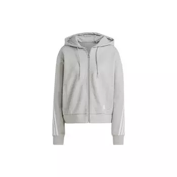 Adidas Полосатая толстовка с капюшоном на молнии для женщин, серая IB8511 L