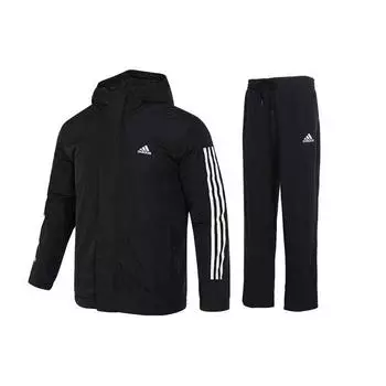 Adidas Полосатый хлопковый пиджак с буквенным принтом, сплошной логотип, эластичный пояс, длинные брюки, повседневный спортивный костюм, мужской костюм, черный IP2537+GK9273 L