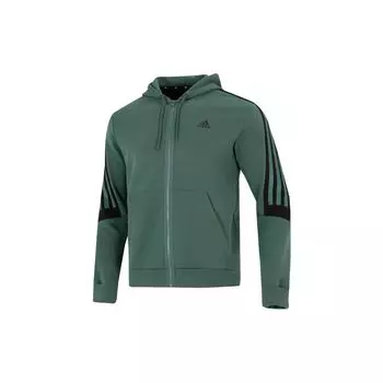 Adidas Полосатый логотип Спортивная повседневная вязаная куртка с капюшоном Мужская верхняя одежда Зеленый HC5841 XS