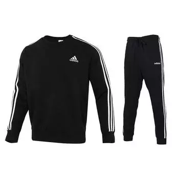 Adidas Полосатый спортивный повседневный свитшот с круглым вырезом и манжетами, повседневные брюки для мужчин, свитшот и брюки черного цвета GK9078+DU0468 L