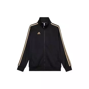 Adidas Повседневная полосатая спортивная куртка с логотипом в стиле ретро со стоячим воротником Куртка унисекс, черная, золотая TR30JR-BG S
