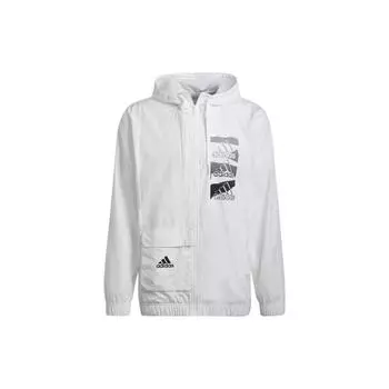 Adidas Повседневная спортивная куртка с капюшоном на молнии с несколькими логотипами, мужская верхняя одежда белого цвета HE1881 L