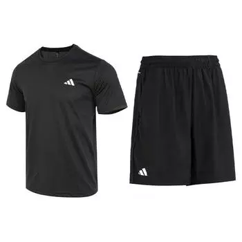 Adidas Прочный дышащий быстросохнущий свободный повседневный спортивный костюм для мужчин, спортивная одежда, черный HR8727+HR8725 L