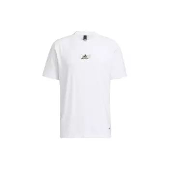Adidas Чистый цвет логотипа дышащая круглая горловина короткий рукав футболка мужские топы белый HS4385 XL