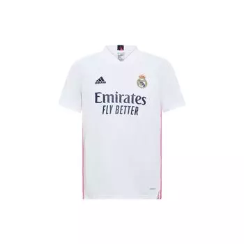 Adidas Real Madrid 20-21 сезон домашняя майка с буквенным логотипом в полоску мужская спортивная футбольная рубашка с коротким рукавом белая FM4735 XL