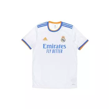 Adidas Real Madrid 21-22 Season Home Fan Edition Спортивная футбольная майка с коротким рукавом и буквенным логотипом в полоску Мужские топы белые GQ1359 M