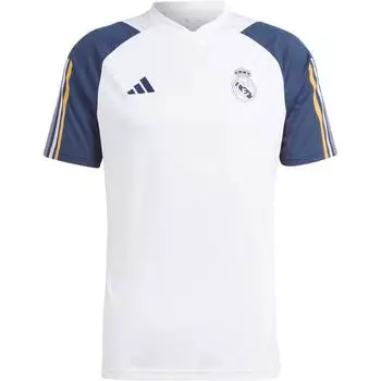 Adidas Футболка Real Madrid Tiro 23 Training с принтом логотипа, полосатая, с V-образным вырезом и коротким рукавом, белая, мужская, IB0868 XL