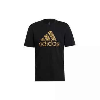 Adidas с леопардовым принтом и логотипом, спортивная футболка с круглым вырезом, мужские топы, черный GL2396 M