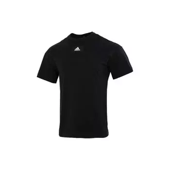 Adidas с принтом логотипа, однотонная футболка с круглым вырезом, мужские топы, черный HE4361 XS