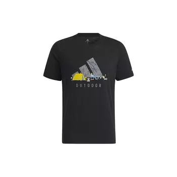 Adidas с принтом логотипа, однотонная футболка с круглым вырезом, мужские топы, черный HE7365 M