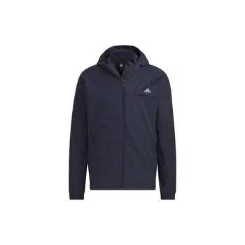 Adidas Однотонная куртка с логотипом на молнии с капюшоном, мужская верхняя одежда, темно-синяя IK7348 L