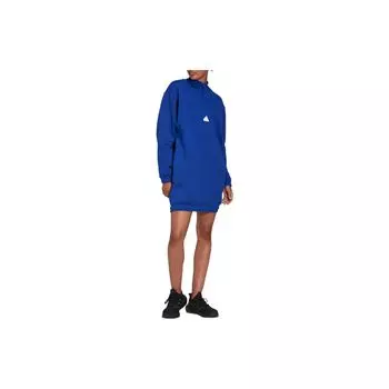 Adidas Solid Logo Print Половина молнии с длинным рукавом Женское платье Синий HM2894 L