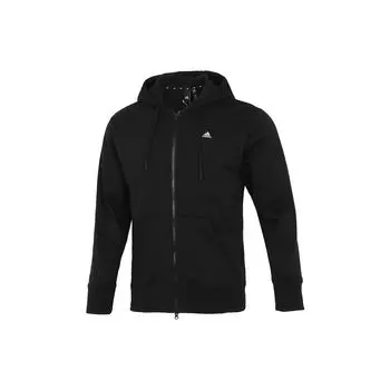 Adidas сплошной цвет логотип повседневная спортивная тканая куртка с капюшоном на молнии мужская верхняя одежда черный H45369 M