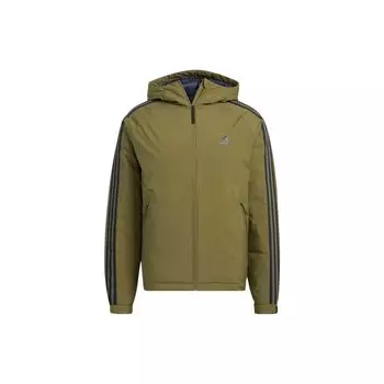 Adidas сплошной цвет логотипа полосатый принт с капюшоном на молнии пуховик мужская верхняя одежда зеленый HN2120 M