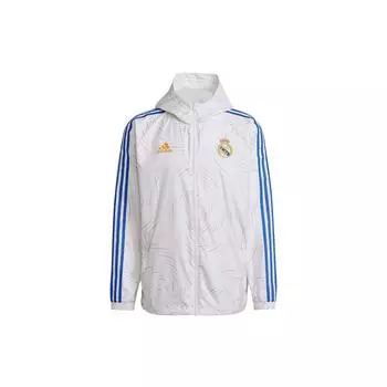 Adidas сплошной цвет с логотипом и полосатой спортивной курткой с капюшоном, мужская верхняя одежда, белый GR4274 M