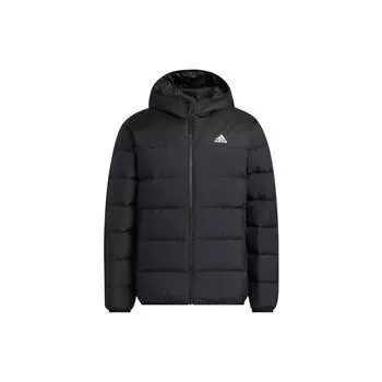 Adidas сплошной цвет с логотипом и принтом на молнии, пуховик с капюшоном, мужская верхняя одежда, черный HZ2597 XXS