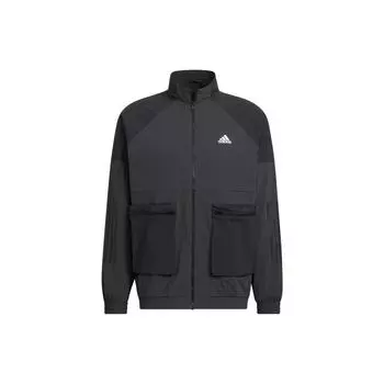 Adidas сплошной цвет с логотипом спортивная куртка-стойка с воротником мужская верхняя одежда черный HN9009 L