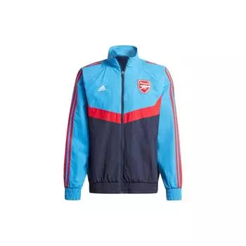 Adidas Спортивная куртка с длинным рукавом реглан с принтом логотипа, застегивающаяся на молнию, воротником-стойкой, в полоску, с цветными блоками, мужская куртка синего цвета IU2073 M