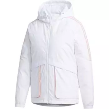 Adidas Спортивная куртка в полоску с капюшоном и застежкой-молнией, теплая женская куртка белого цвета GJ8838 M