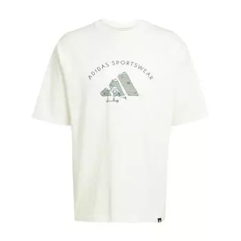 Adidas Спортивная одежда Коды Дудл Удобная Мягкая Модная Универсальная Свободная Повседневная Спортивная Футболка с коротким рукавом Мужская футболка Молочно-белая JJ3968 S