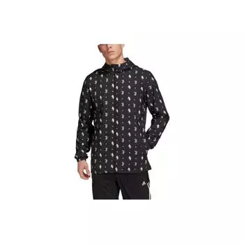 Adidas SS22 Однотонная мужская куртка с капюшоном и логотипом, полный принт, длинный рукав, верхняя одежда, черный цвет HB6013 XS