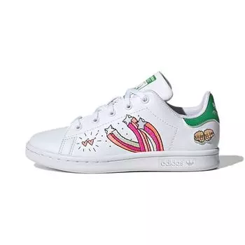 Adidas Stan Smith C Girls Rule - Белые детские кроссовки Cloud-White Vivid-Green FX5977
