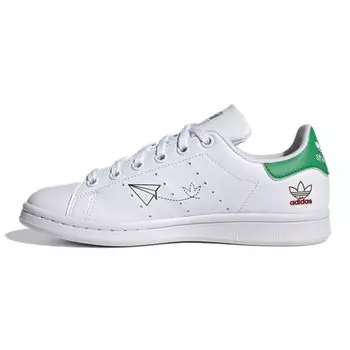 Adidas Stan Smith J Girls Rule - Белые детские кроссовки Cloud-White Vivid-Green FX5976 35