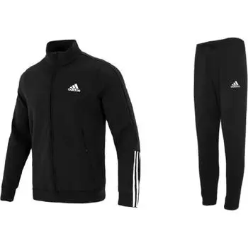 Adidas Полосатая трикотажная куртка с воротником-стойкой, повседневная дышащая, с манжетами, длинные брюки, спортивный костюм для мужчин, черный GV5338+GK9226 M