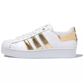 adidas Superstar Bold White Gold Metallic Женские кроссовки Cloud-White Core-Black FV3340