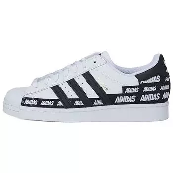 Adidas Superstar Wordmark Heel Stripe — белые черные кроссовки унисекс Cloud-White Core-Black Gold-Metallic FX5558