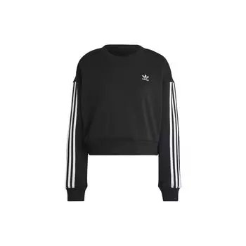 Adidas Свитшот с коротким рукавом и круглым вырезом Originals Logo Print Three Stripes, женский, черный IB7396 M