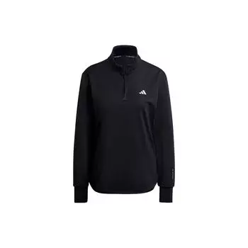 Adidas Свитшот женский с логотипом, воротником-стойкой, полумолнией, однотонный, черный HD3916 S