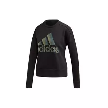 Adidas Свободный повседневный круглый вырез флис американский пуловер свитшот женский свитшот черный DZ8676 S