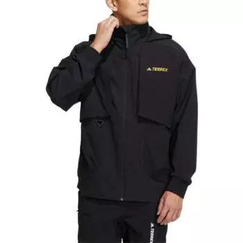 Adidas Terrex с логотипом и принтом, однотонная куртка-карго с карманом-стойкой и воротником-стойкой, куртки унисекс, черные HN2027 S
