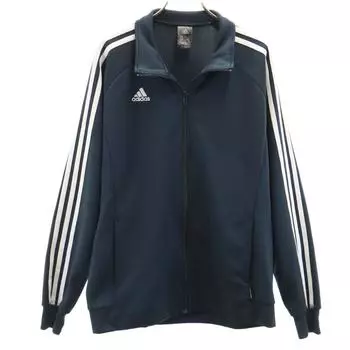adidas тренировочная куртка L темно-синяя трикотажная 3 полоски мужская б/у