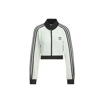 Adidas Укороченная куртка Originals, цветные блоки, ретро, спортивная куртка с воротником-стойкой, женская куртка, льняная, зеленая IY9460 S