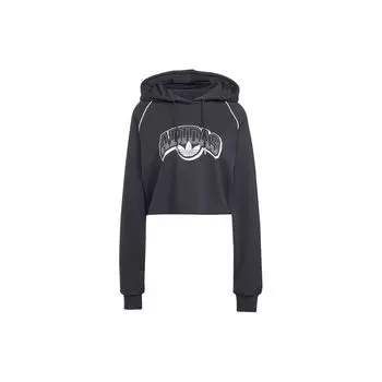 Adidas Укороченная толстовка с капюшоном Originals с принтом логотипа в виде буквы, женская толстовка с капюшоном, черная IT9772 M