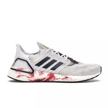 Adidas UltraBoost 20 Chinese New Year — серые мужские кроссовки с цветочным принтом Crystal-White Core-Black Solar-Red FW4314