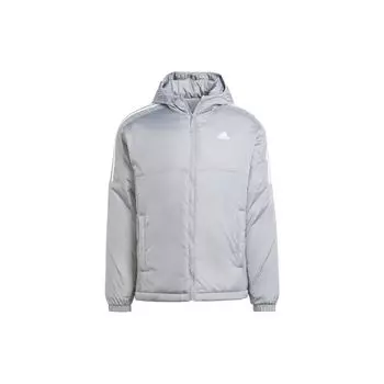 Adidas Утепленная куртка с капюшоном Essentials с принтом логотипа, на молнии, с длинным рукавом, мужская куртка, серая IK5684 M