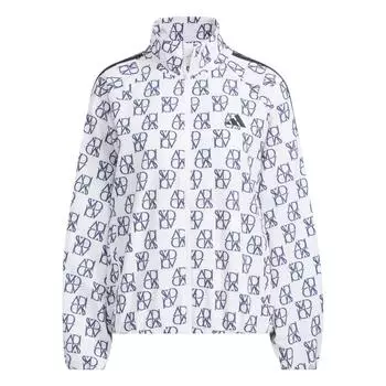 Adidas Ветровка с принтом по всей поверхности, водоотталкивающая, свободного кроя, со стойкой, на молнии, с рукавами-буфами, с длинными рукавами, куртка женская, белая, JY7702 S