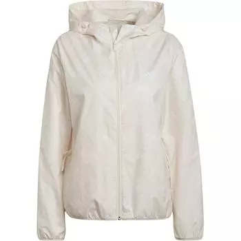 Adidas Ветровка с принтом по всей поверхности, длинный рукав, куртка с капюшоном, женская куртка, белая HI5258 S