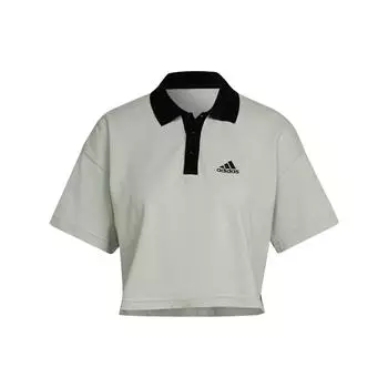 Adidas Женская укороченная рубашка поло с логотипом и принтом, спортивная рубашка поло с коротким рукавом, женские рубашки поло льняного цвета, зеленая HY5527 L
