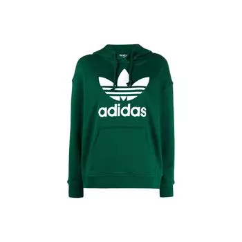 Adidas Женские толстовки с капюшоном и принтом логотипа на шнурке, темно-зеленые IB7433 M