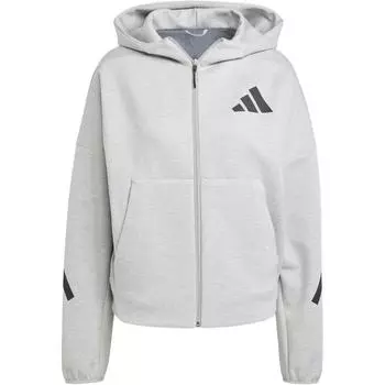 Адидас ЗНЕ. FW24 Узор логотипа с капюшоном и застежкой-молнией Женская куртка серая JD9593 M
