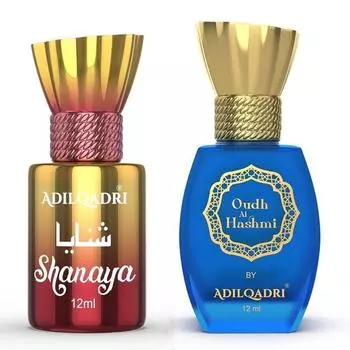AdilQadri Shanaya & Oudh Al Hashmi Attar Combo | Арабский, французский и сладкий аромат | Стойкий, без спирта | Упаковка из 2-х по 12 мл каждый