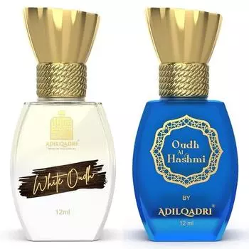 AdilQadri White Oudh & Oudh Al Hashmi Attar Combo | Сильный мужской и сладкий арабский аромат | Стойкий, без спирта | Упаковка по 2 штуки по 12 мл